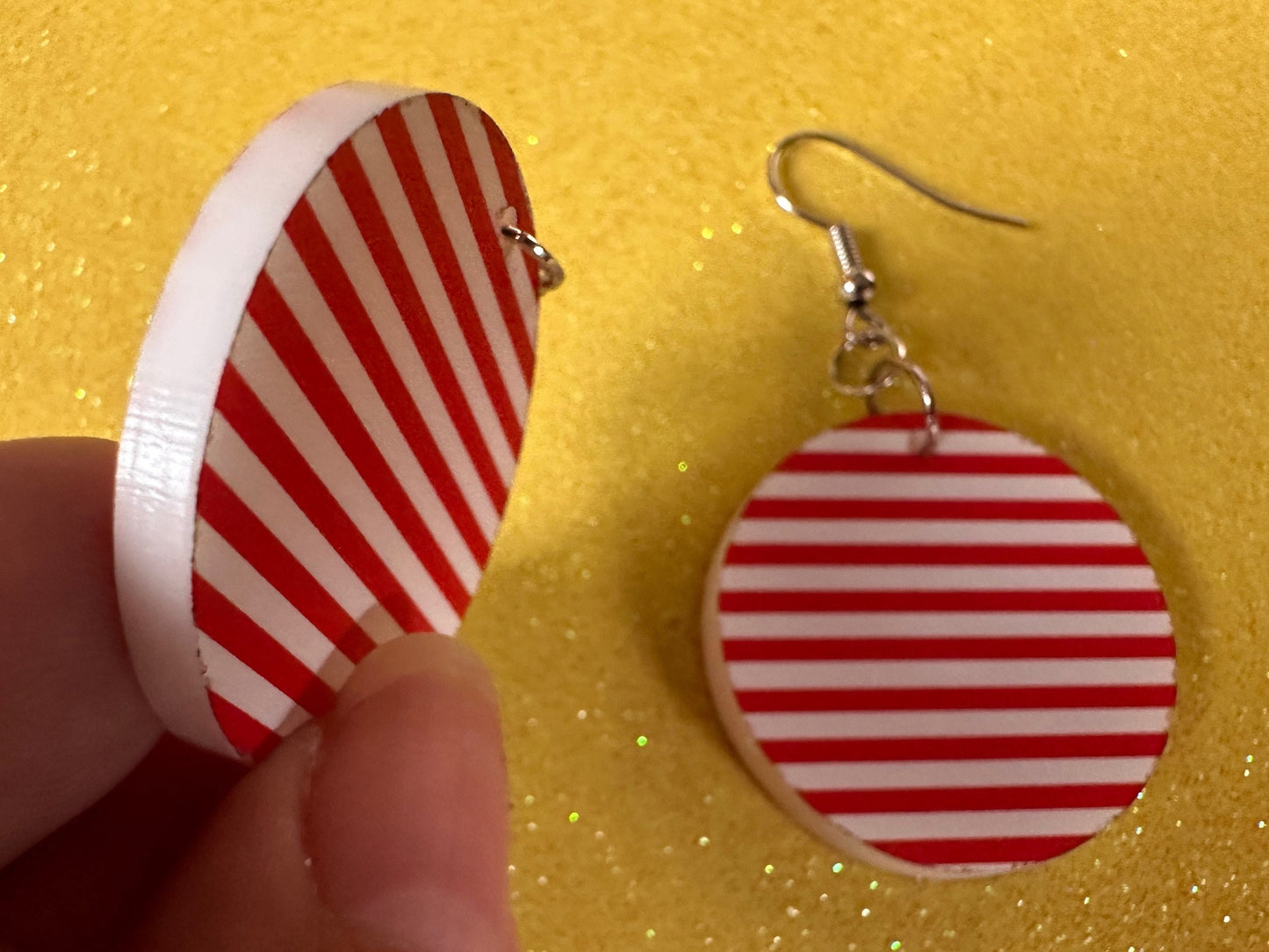 Red & White Stripe Earrings: Laser Cut Acrylic Stripes, Horizontal Stripes, Vertical Stripes, Diagonal Stripes, Best Gifts for Her/Him/Them