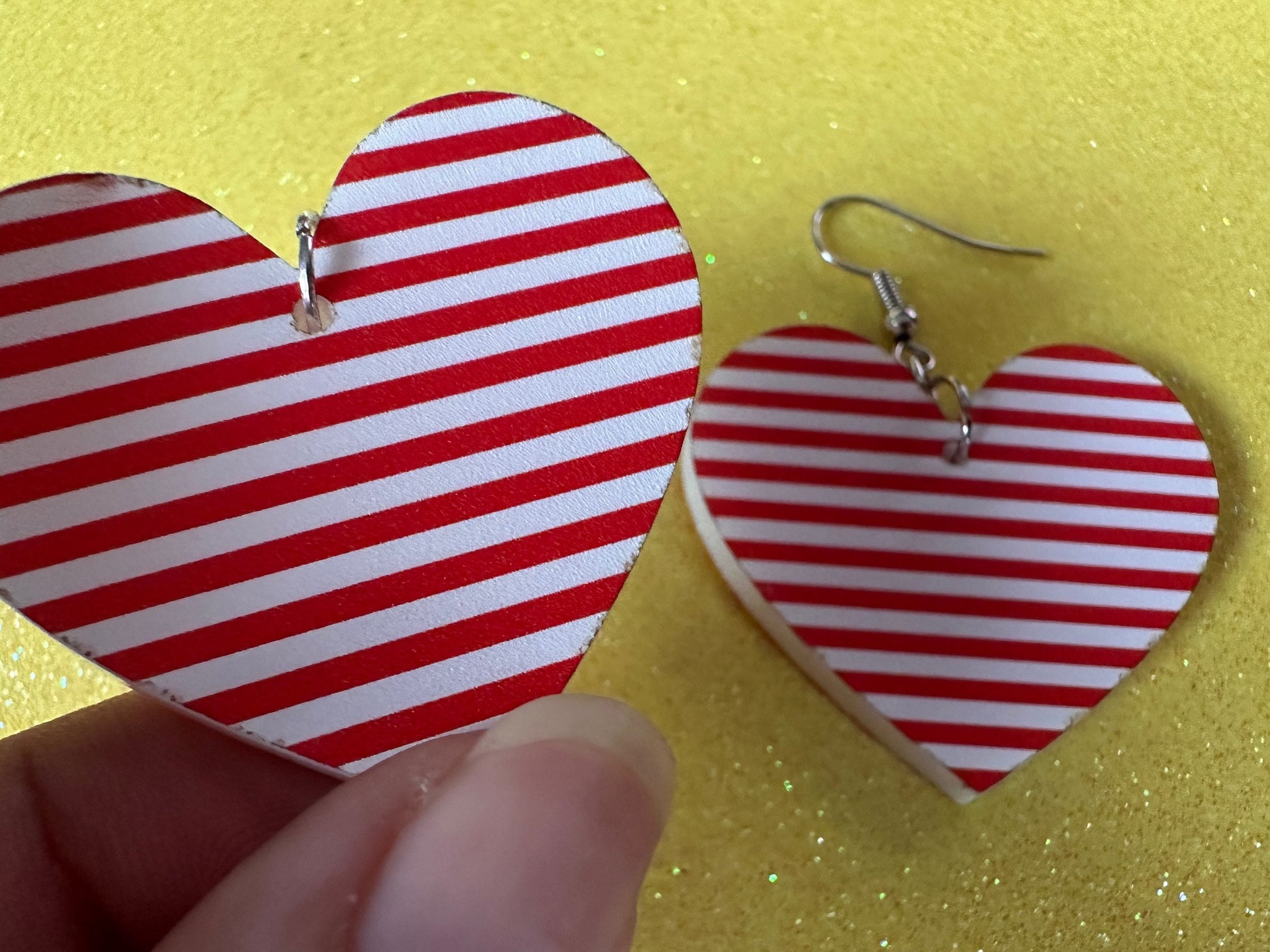 Red & White Stripe Earrings: Laser Cut Acrylic Stripes, Horizontal Stripes, Vertical Stripes, Diagonal Stripes, Best Gifts for Her/Him/Them