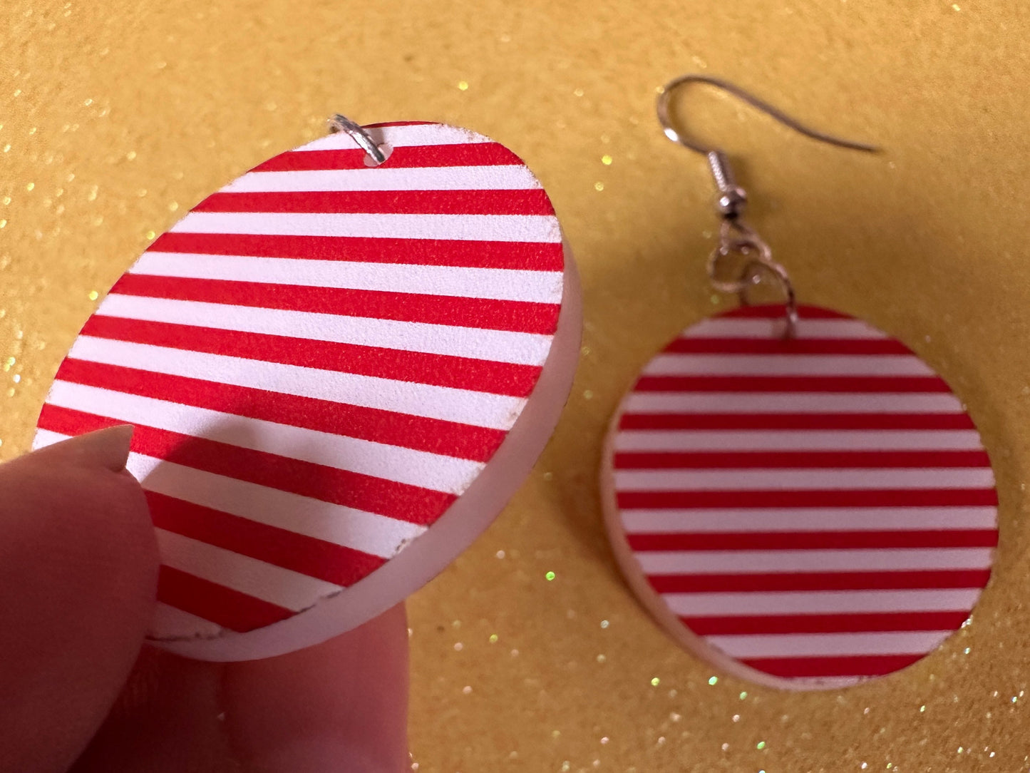 Red & White Stripe Earrings: Laser Cut Acrylic Stripes, Horizontal Stripes, Vertical Stripes, Diagonal Stripes, Best Gifts for Her/Him/Them