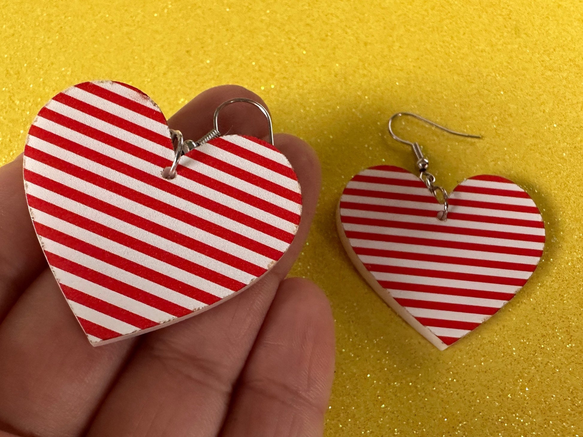 Red & White Stripe Earrings: Laser Cut Acrylic Stripes, Horizontal Stripes, Vertical Stripes, Diagonal Stripes, Best Gifts for Her/Him/Them