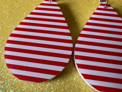 Red & White Stripe Earrings: Laser Cut Acrylic Stripes, Horizontal Stripes, Vertical Stripes, Diagonal Stripes, Best Gifts for Her/Him/Them