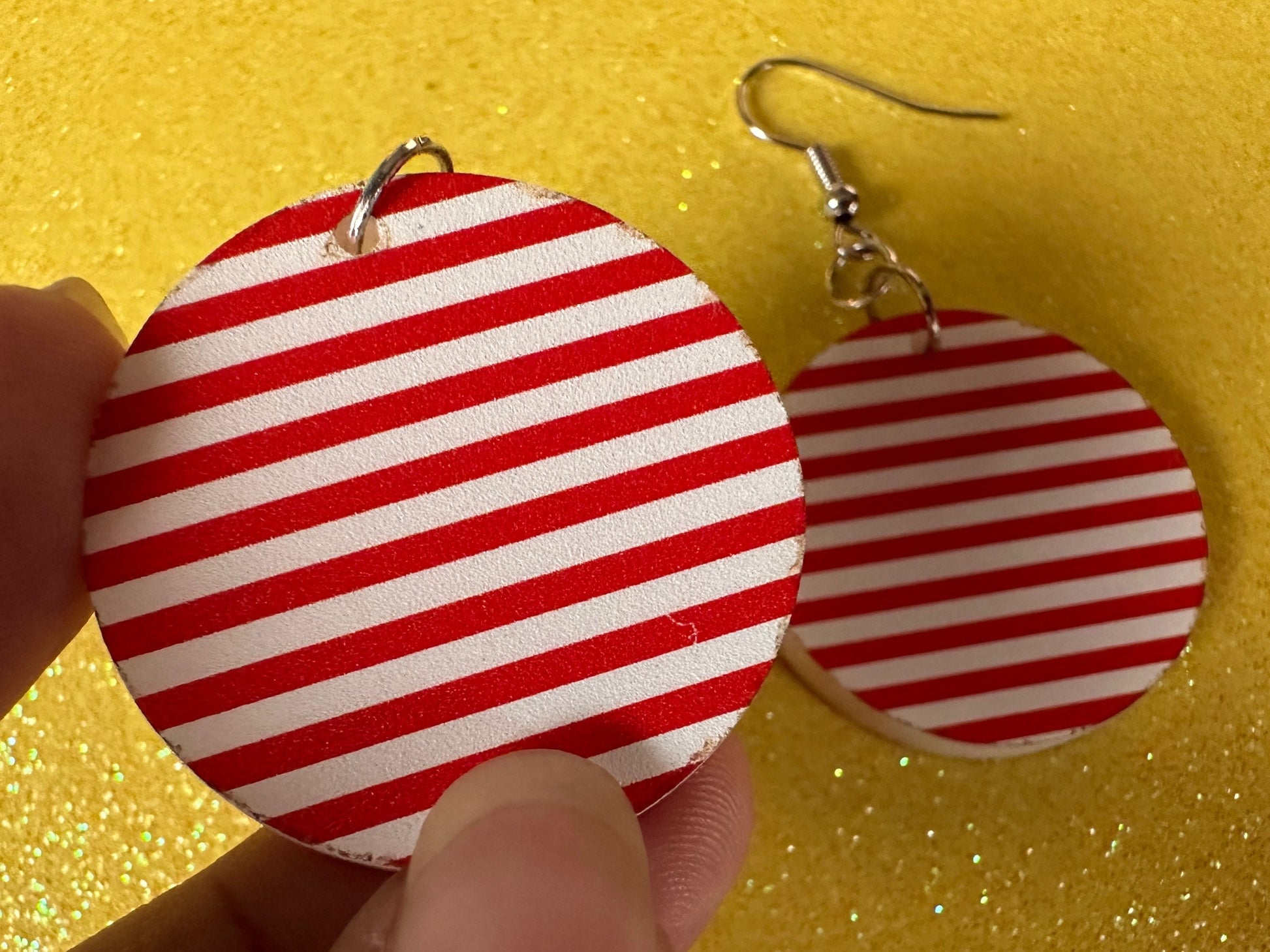 Red & White Stripe Earrings: Laser Cut Acrylic Stripes, Horizontal Stripes, Vertical Stripes, Diagonal Stripes, Best Gifts for Her/Him/Them