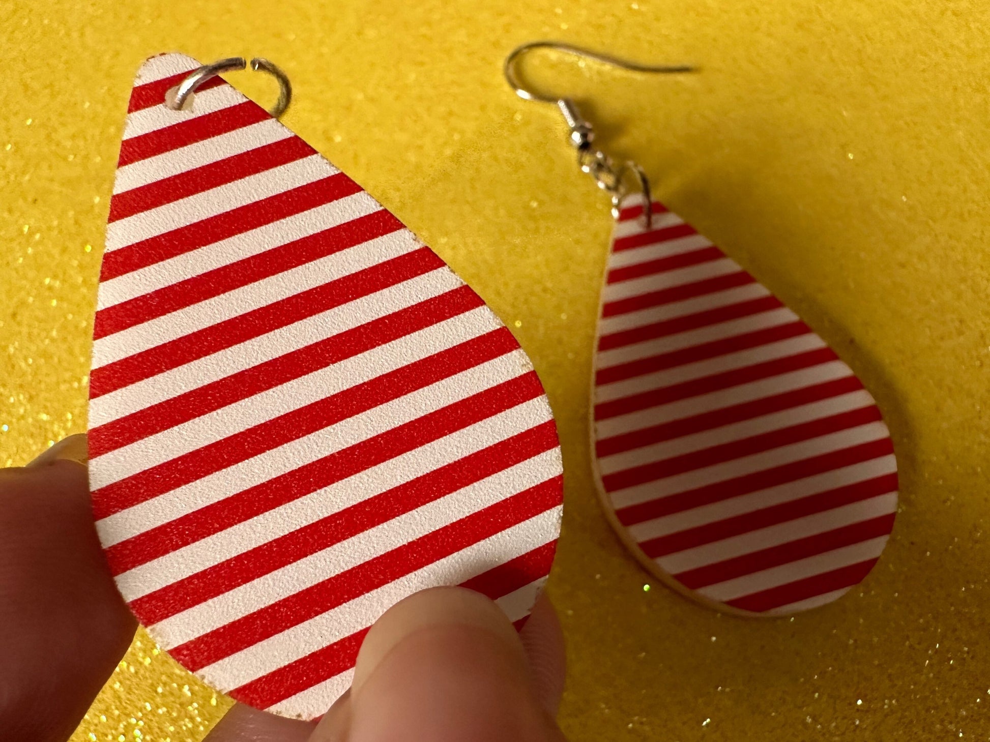 Red & White Stripe Earrings: Laser Cut Acrylic Stripes, Horizontal Stripes, Vertical Stripes, Diagonal Stripes, Best Gifts for Her/Him/Them