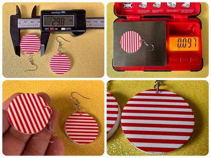 Red & White Stripe Earrings: Laser Cut Acrylic Stripes, Horizontal Stripes, Vertical Stripes, Diagonal Stripes, Best Gifts for Her/Him/Them