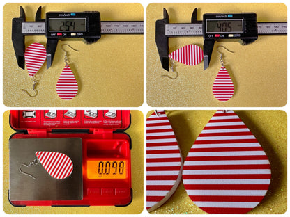 Red & White Stripe Earrings: Laser Cut Acrylic Stripes, Horizontal Stripes, Vertical Stripes, Diagonal Stripes, Best Gifts for Her/Him/Them