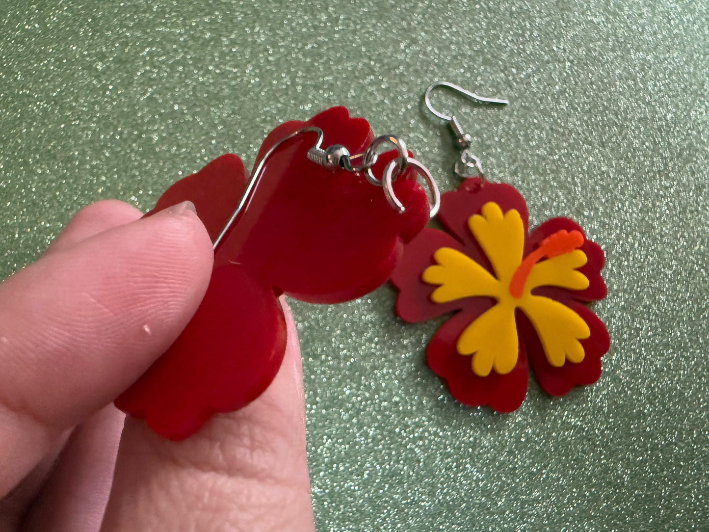 Red Yellow Hibiscus Earrings: Laser Cut Acrylic Flowers, Floral, Flower, Hawaii, Maui Strong, Summer Vibes, Best Gifts for Her/Him/Them