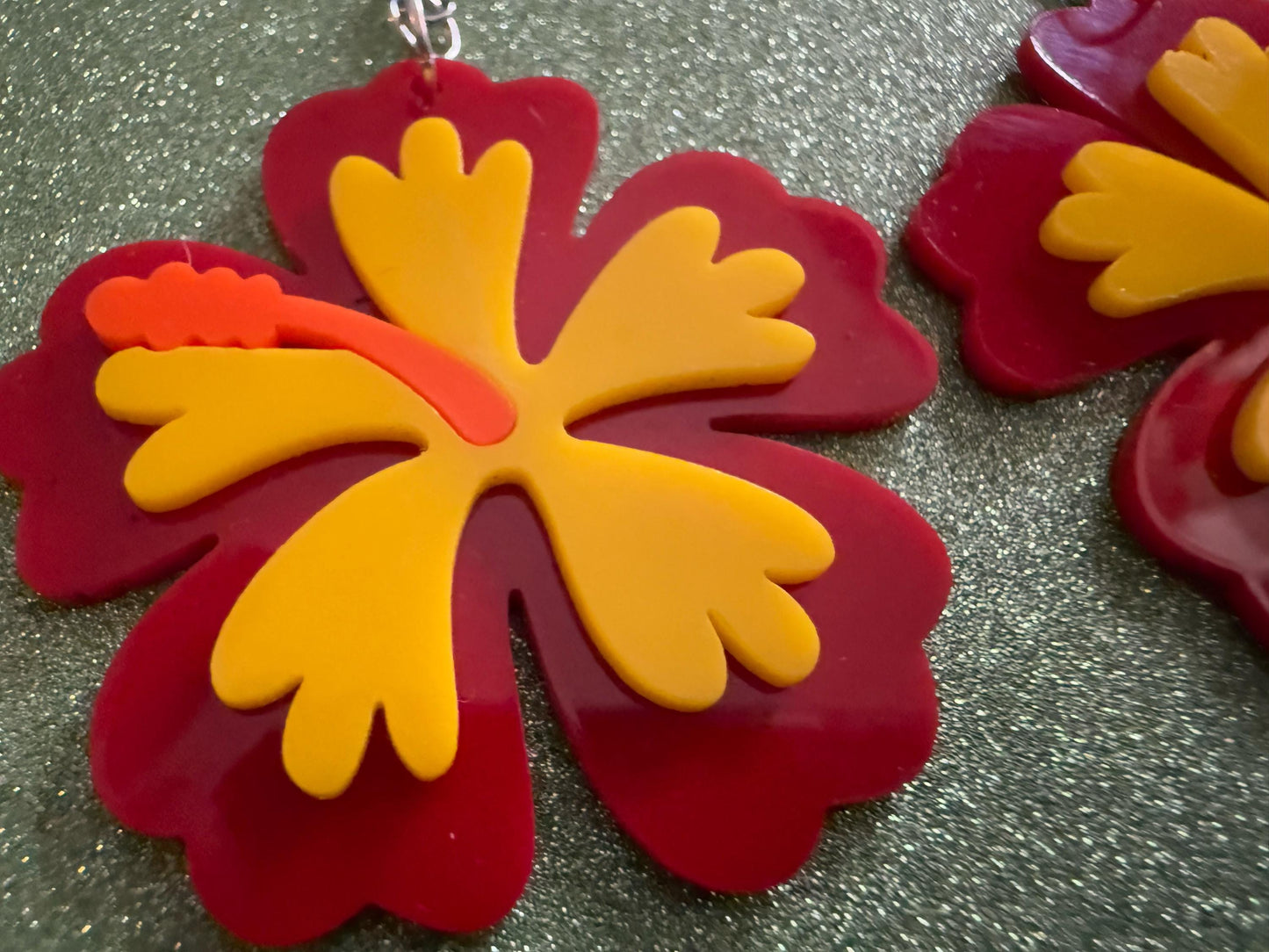 Red Yellow Hibiscus Earrings: Laser Cut Acrylic Flowers, Floral, Flower, Hawaii, Maui Strong, Summer Vibes, Best Gifts for Her/Him/Them