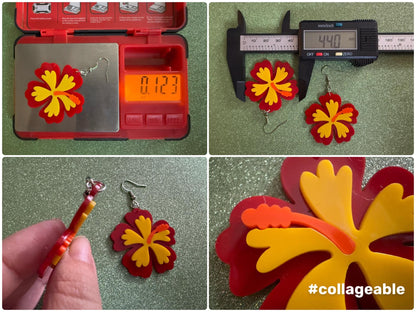 Red Yellow Hibiscus Earrings: Laser Cut Acrylic Flowers, Floral, Flower, Hawaii, Maui Strong, Summer Vibes, Best Gifts for Her/Him/Them
