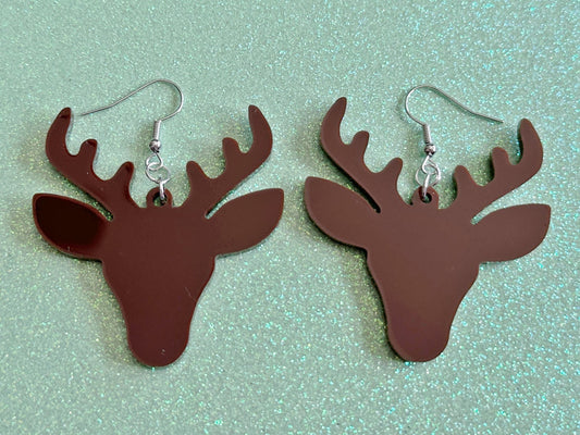 Reindeer Christmas Earrings: Dark Brown Laser Cut Acrylic Deers, Xmas, Rudolf, Holiday, Deer, Winter, X-mas, Best Gifts for Her/Him/Them