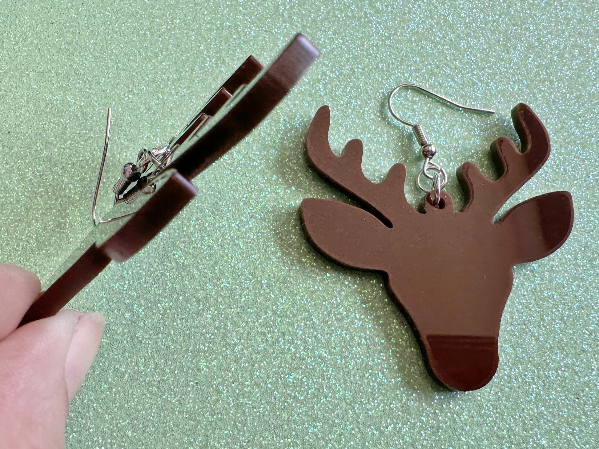 Reindeer Christmas Earrings: Dark Brown Laser Cut Acrylic Deers, Xmas, Rudolf, Holiday, Deer, Winter, X-mas, Best Gifts for Her/Him/Them