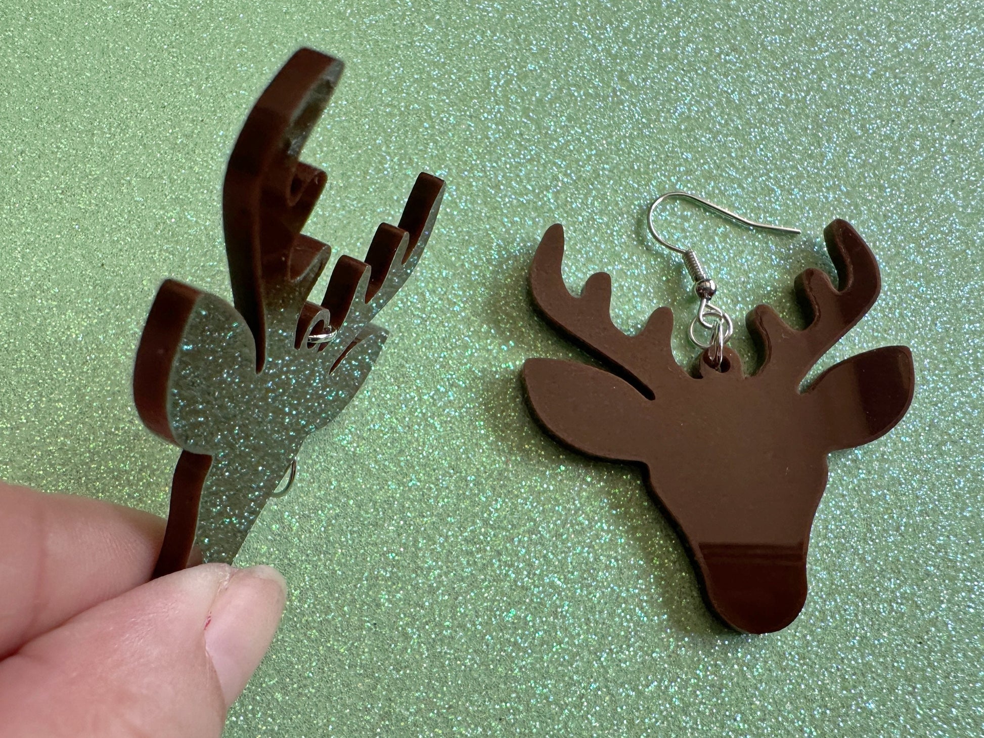 Reindeer Christmas Earrings: Dark Brown Laser Cut Acrylic Deers, Xmas, Rudolf, Holiday, Deer, Winter, X-mas, Best Gifts for Her/Him/Them