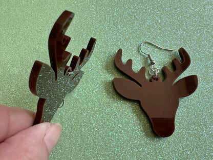 Reindeer Christmas Earrings: Dark Brown Laser Cut Acrylic Deers, Xmas, Rudolf, Holiday, Deer, Winter, X-mas, Best Gifts for Her/Him/Them