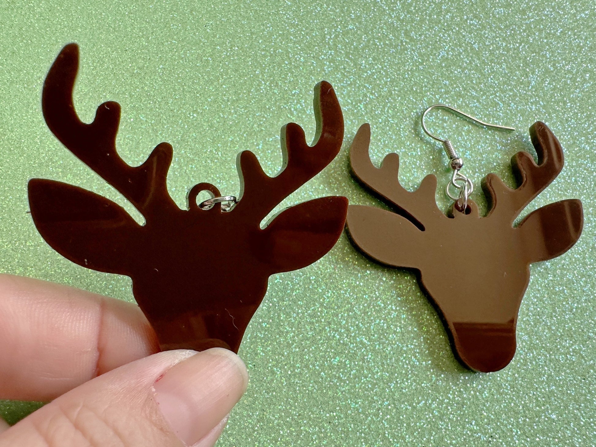 Reindeer Christmas Earrings: Dark Brown Laser Cut Acrylic Deers, Xmas, Rudolf, Holiday, Deer, Winter, X-mas, Best Gifts for Her/Him/Them