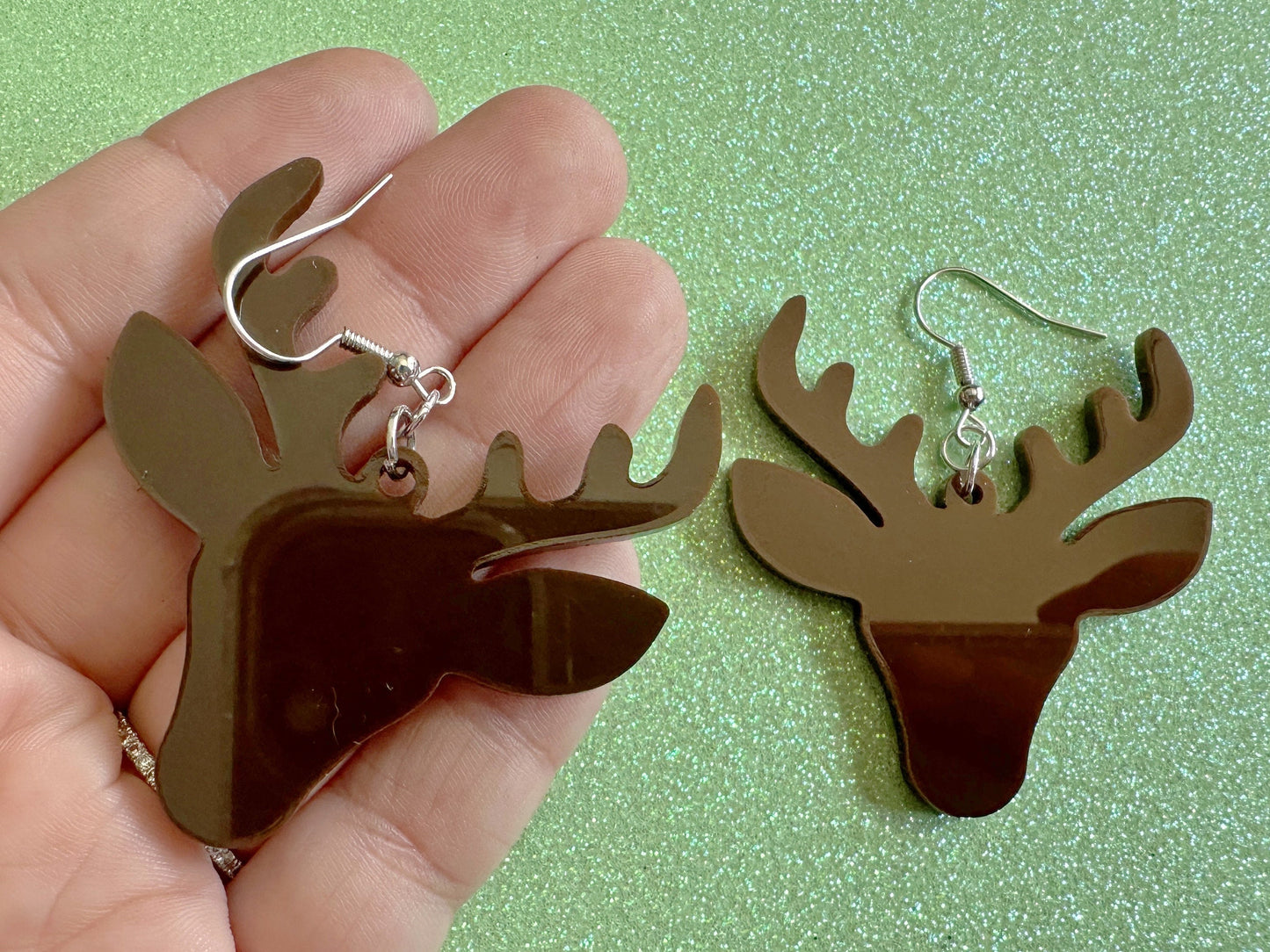 Reindeer Christmas Earrings: Dark Brown Laser Cut Acrylic Deers, Xmas, Rudolf, Holiday, Deer, Winter, X-mas, Best Gifts for Her/Him/Them