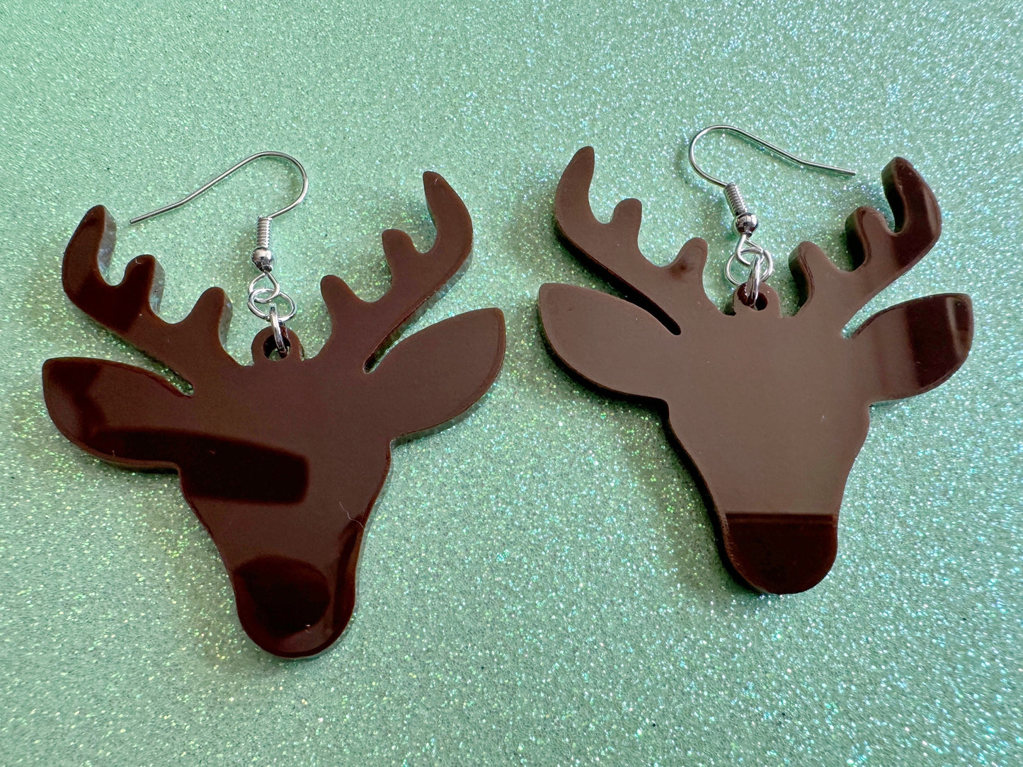 Reindeer Christmas Earrings: Dark Brown Laser Cut Acrylic Deers, Xmas, Rudolf, Holiday, Deer, Winter, X-mas, Best Gifts for Her/Him/Them