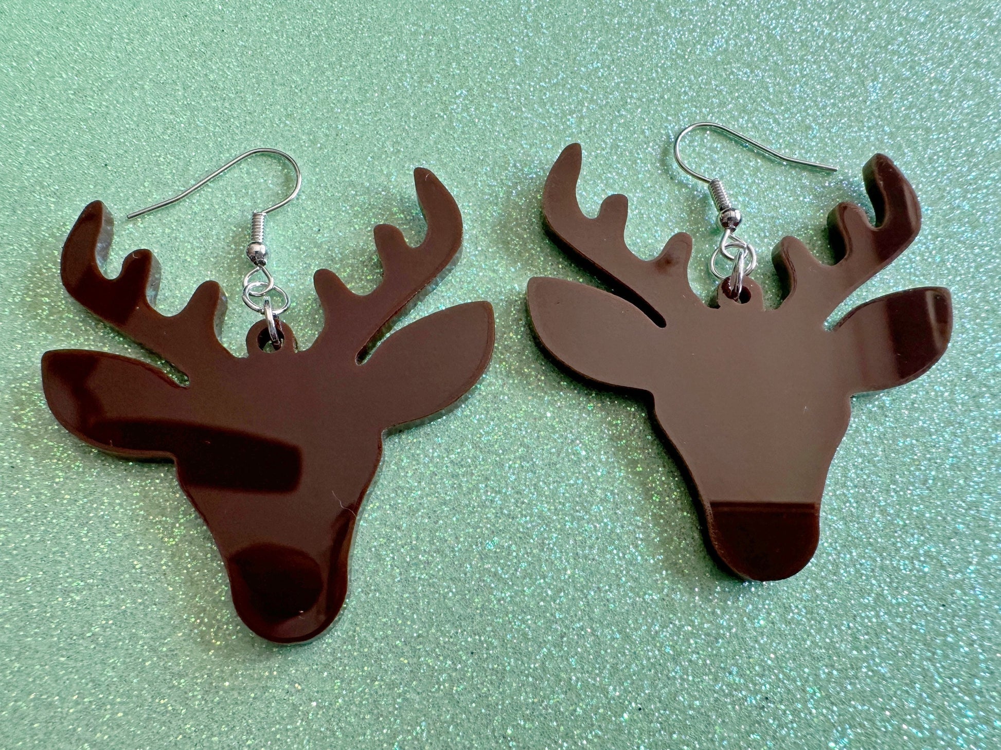 Reindeer Christmas Earrings: Dark Brown Laser Cut Acrylic Deers, Xmas, Rudolf, Holiday, Deer, Winter, X-mas, Best Gifts for Her/Him/Them