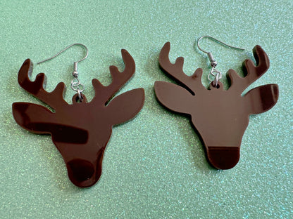 Reindeer Christmas Earrings: Dark Brown Laser Cut Acrylic Deers, Xmas, Rudolf, Holiday, Deer, Winter, X-mas, Best Gifts for Her/Him/Them