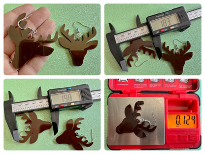 Reindeer Christmas Earrings: Dark Brown Laser Cut Acrylic Deers, Xmas, Rudolf, Holiday, Deer, Winter, X-mas, Best Gifts for Her/Him/Them