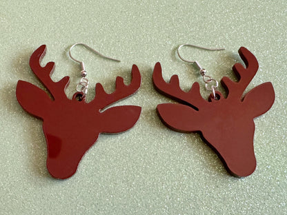 Reindeer Christmas Earrings: Light Brown Laser Cut Acrylic Deers, Xmas, Rudolf, Holiday, Deer, Winter, Best Gifts for Her/Him/Them