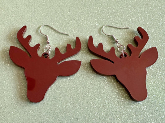 Reindeer Christmas Earrings: Light Brown Laser Cut Acrylic Deers, Xmas, Rudolf, Holiday, Deer, Winter, Best Gifts for Her/Him/Them