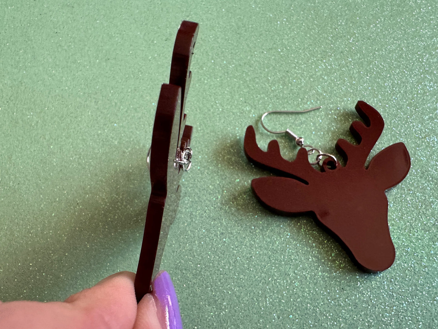 Reindeer Christmas Earrings: Light Brown Laser Cut Acrylic Deers, Xmas, Rudolf, Holiday, Deer, Winter, Best Gifts for Her/Him/Them