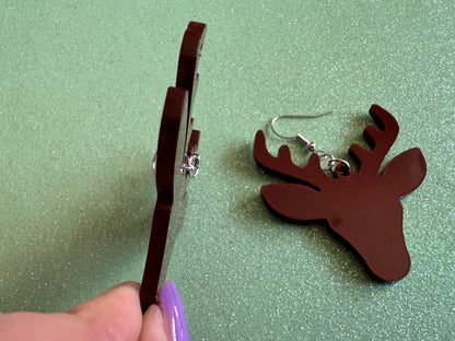 Reindeer Christmas Earrings: Light Brown Laser Cut Acrylic Deers, Xmas, Rudolf, Holiday, Deer, Winter, Best Gifts for Her/Him/Them