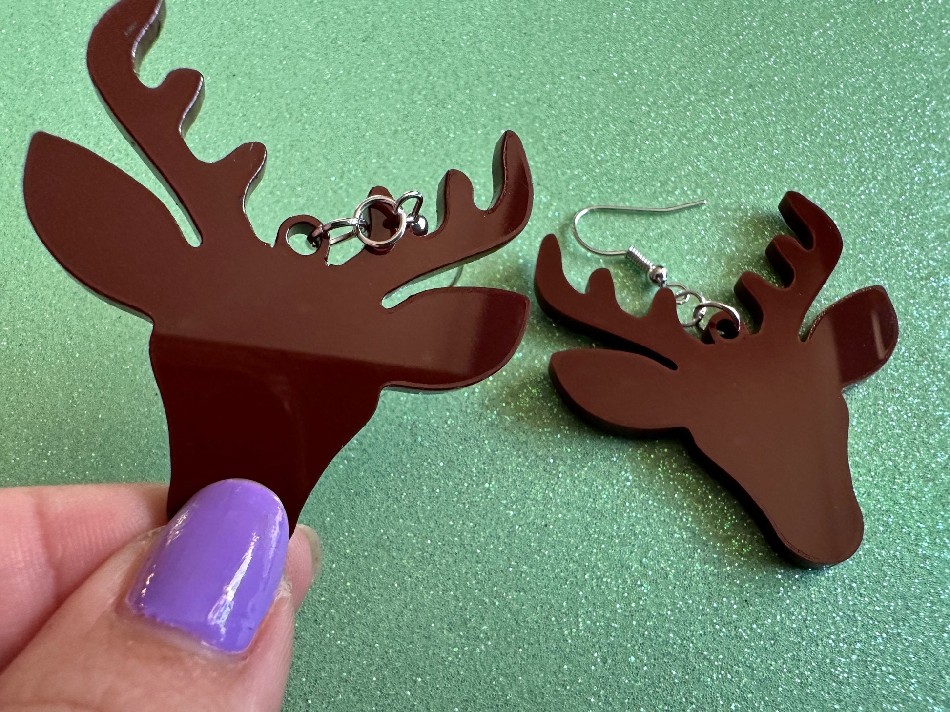 Reindeer Christmas Earrings: Light Brown Laser Cut Acrylic Deers, Xmas, Rudolf, Holiday, Deer, Winter, Best Gifts for Her/Him/Them