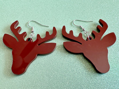 Reindeer Christmas Earrings: Light Brown Laser Cut Acrylic Deers, Xmas, Rudolf, Holiday, Deer, Winter, Best Gifts for Her/Him/Them