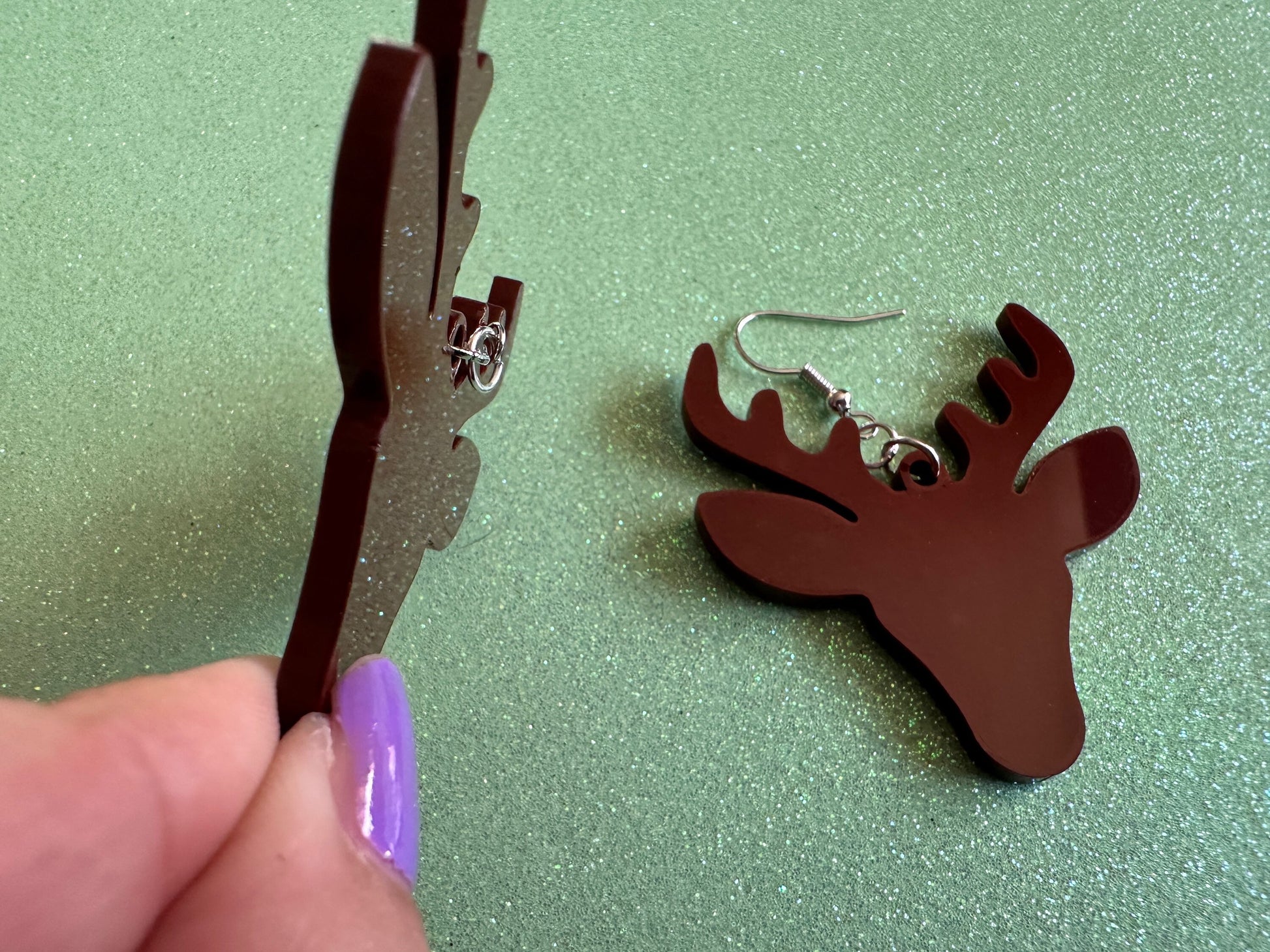 Reindeer Christmas Earrings: Light Brown Laser Cut Acrylic Deers, Xmas, Rudolf, Holiday, Deer, Winter, Best Gifts for Her/Him/Them