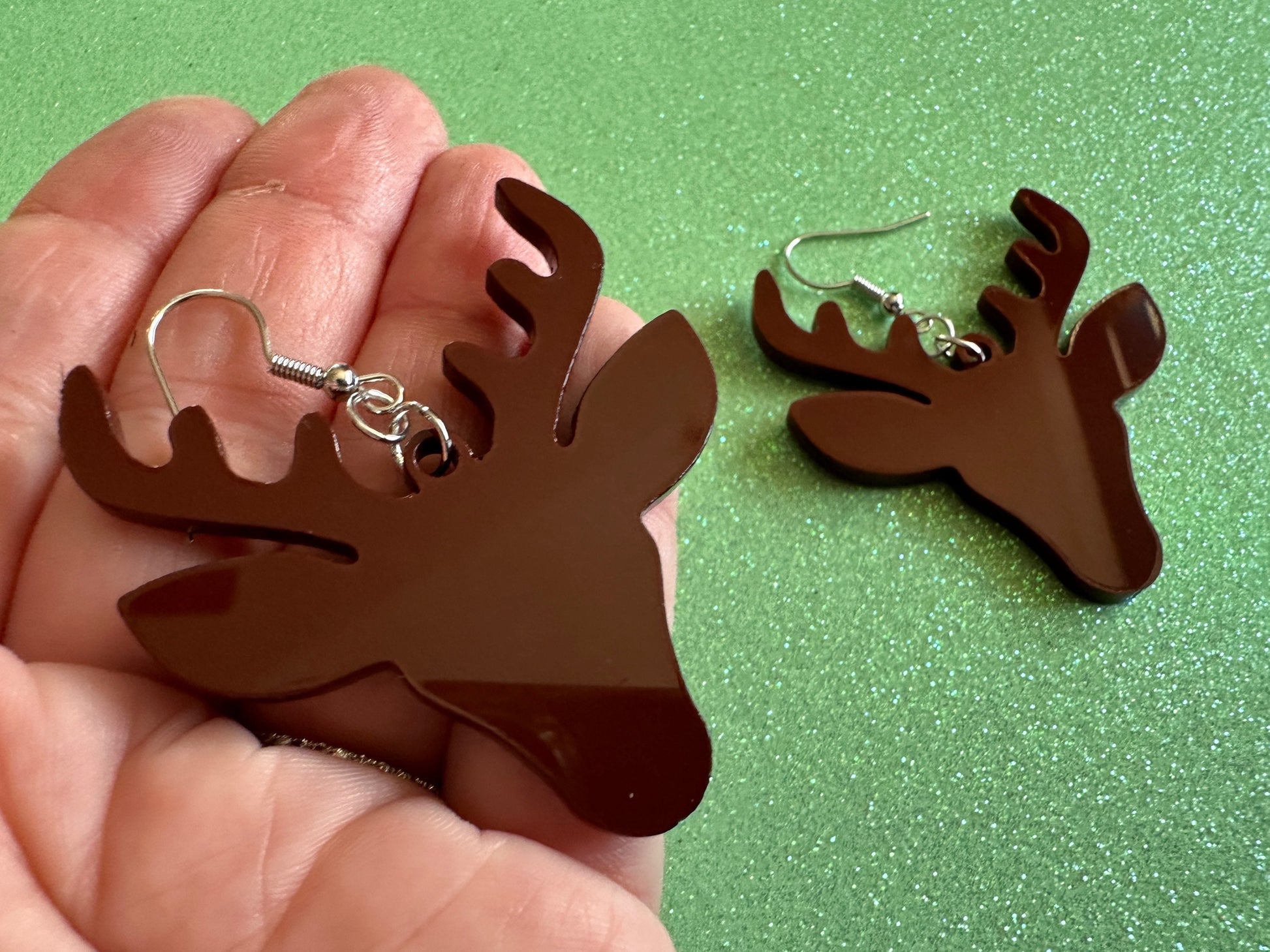 Reindeer Christmas Earrings: Light Brown Laser Cut Acrylic Deers, Xmas, Rudolf, Holiday, Deer, Winter, Best Gifts for Her/Him/Them