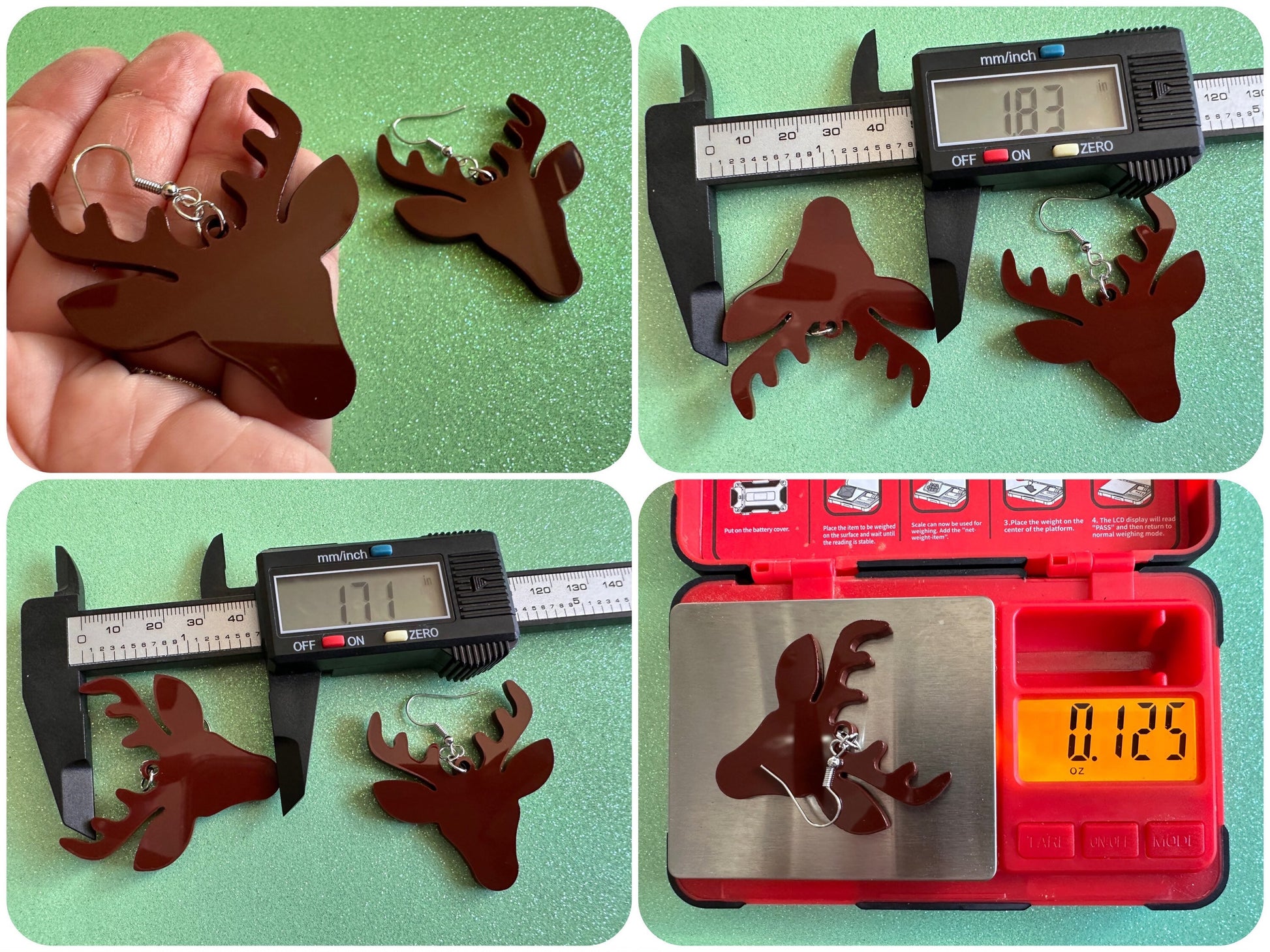 Reindeer Christmas Earrings: Light Brown Laser Cut Acrylic Deers, Xmas, Rudolf, Holiday, Deer, Winter, Best Gifts for Her/Him/Them
