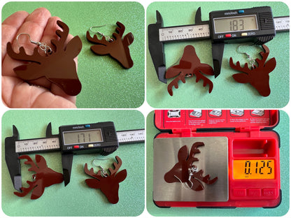 Reindeer Christmas Earrings: Light Brown Laser Cut Acrylic Deers, Xmas, Rudolf, Holiday, Deer, Winter, Best Gifts for Her/Him/Them