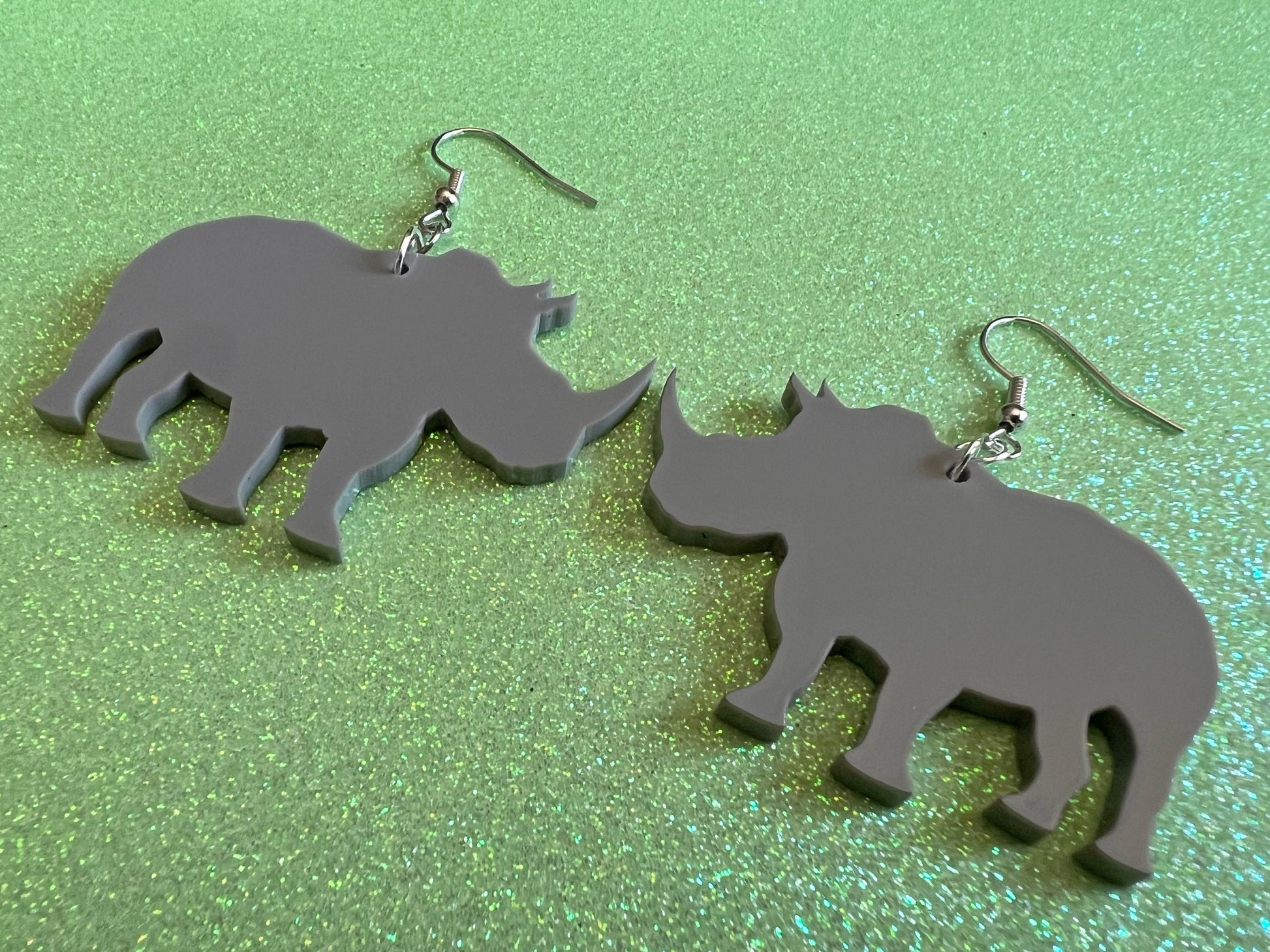 Rhino Earrings: Laser Cut Acrylic Rhinoceros, Simple Rhino Outline, Rhino Silhouette, Rhinos, Zoo Animals, Best Gifts for Her/Him/Them