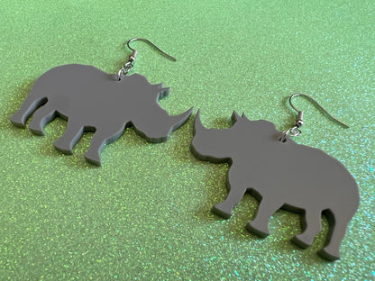 Rhino Earrings: Laser Cut Acrylic Rhinoceros, Simple Rhino Outline, Rhino Silhouette, Rhinos, Zoo Animals, Best Gifts for Her/Him/Them