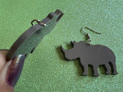 Rhino Earrings: Laser Cut Acrylic Rhinoceros, Simple Rhino Outline, Rhino Silhouette, Rhinos, Zoo Animals, Best Gifts for Her/Him/Them