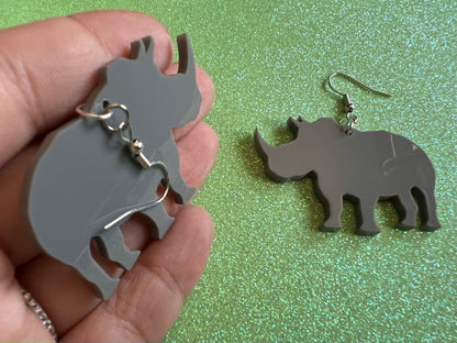 Rhino Earrings: Laser Cut Acrylic Rhinoceros, Simple Rhino Outline, Rhino Silhouette, Rhinos, Zoo Animals, Best Gifts for Her/Him/Them