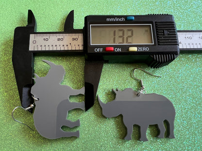 Rhino Earrings: Laser Cut Acrylic Rhinoceros, Simple Rhino Outline, Rhino Silhouette, Rhinos, Zoo Animals, Best Gifts for Her/Him/Them