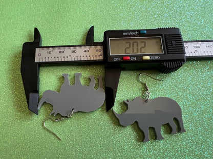 Rhino Earrings: Laser Cut Acrylic Rhinoceros, Simple Rhino Outline, Rhino Silhouette, Rhinos, Zoo Animals, Best Gifts for Her/Him/Them
