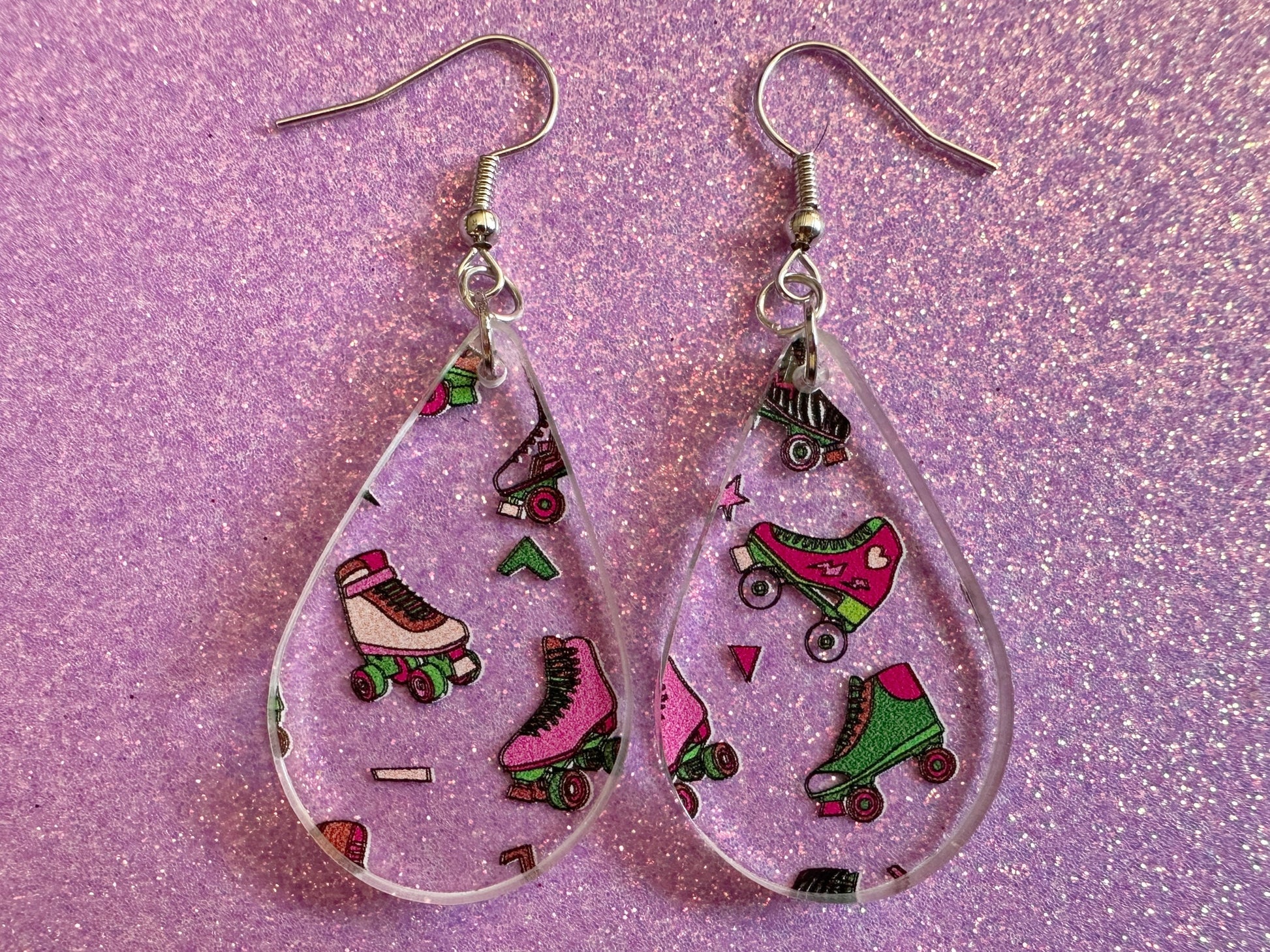 Roller Skating Earrings: Laser Cut Acrylic Rollerblades, Sports, Skate, Retro Hobby, Novelty Earrings, Costume, Best Gifts for Her/Him/Them