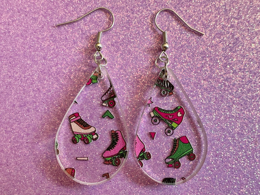 Roller Skating Earrings: Laser Cut Acrylic Rollerblades, Sports, Skate, Retro Hobby, Novelty Earrings, Costume, Best Gifts for Her/Him/Them
