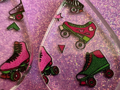 Roller Skating Earrings: Laser Cut Acrylic Rollerblades, Sports, Skate, Retro Hobby, Novelty Earrings, Costume, Best Gifts for Her/Him/Them