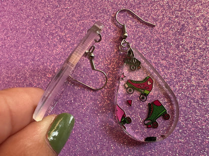Roller Skating Earrings: Laser Cut Acrylic Rollerblades, Sports, Skate, Retro Hobby, Novelty Earrings, Costume, Best Gifts for Her/Him/Them