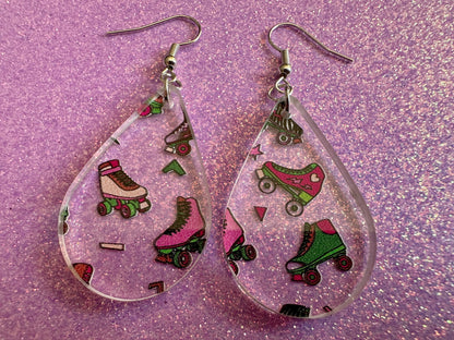 Roller Skating Earrings: Laser Cut Acrylic Rollerblades, Sports, Skate, Retro Hobby, Novelty Earrings, Costume, Best Gifts for Her/Him/Them