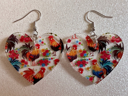 Rooster Earrings: Laser Cut Acrylic Chickens, Rooster, Farm Animals, Cottage Core, Chicks, Hens, Birds, Country, Best Gifts for Her/Him/Them