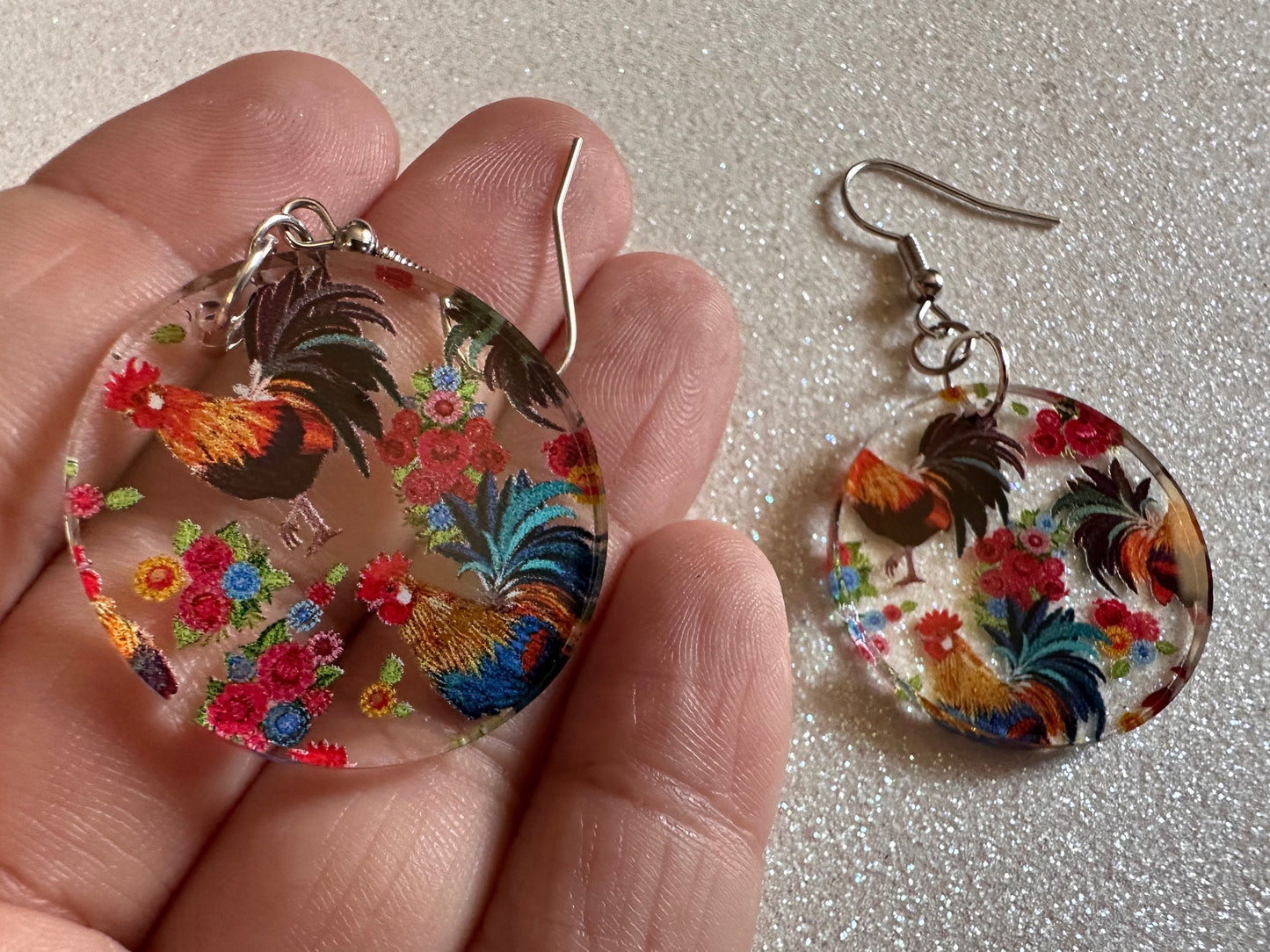 Rooster Earrings: Laser Cut Acrylic Chickens, Rooster, Farm Animals, Cottage Core, Chicks, Hens, Birds, Country, Best Gifts for Her/Him/Them