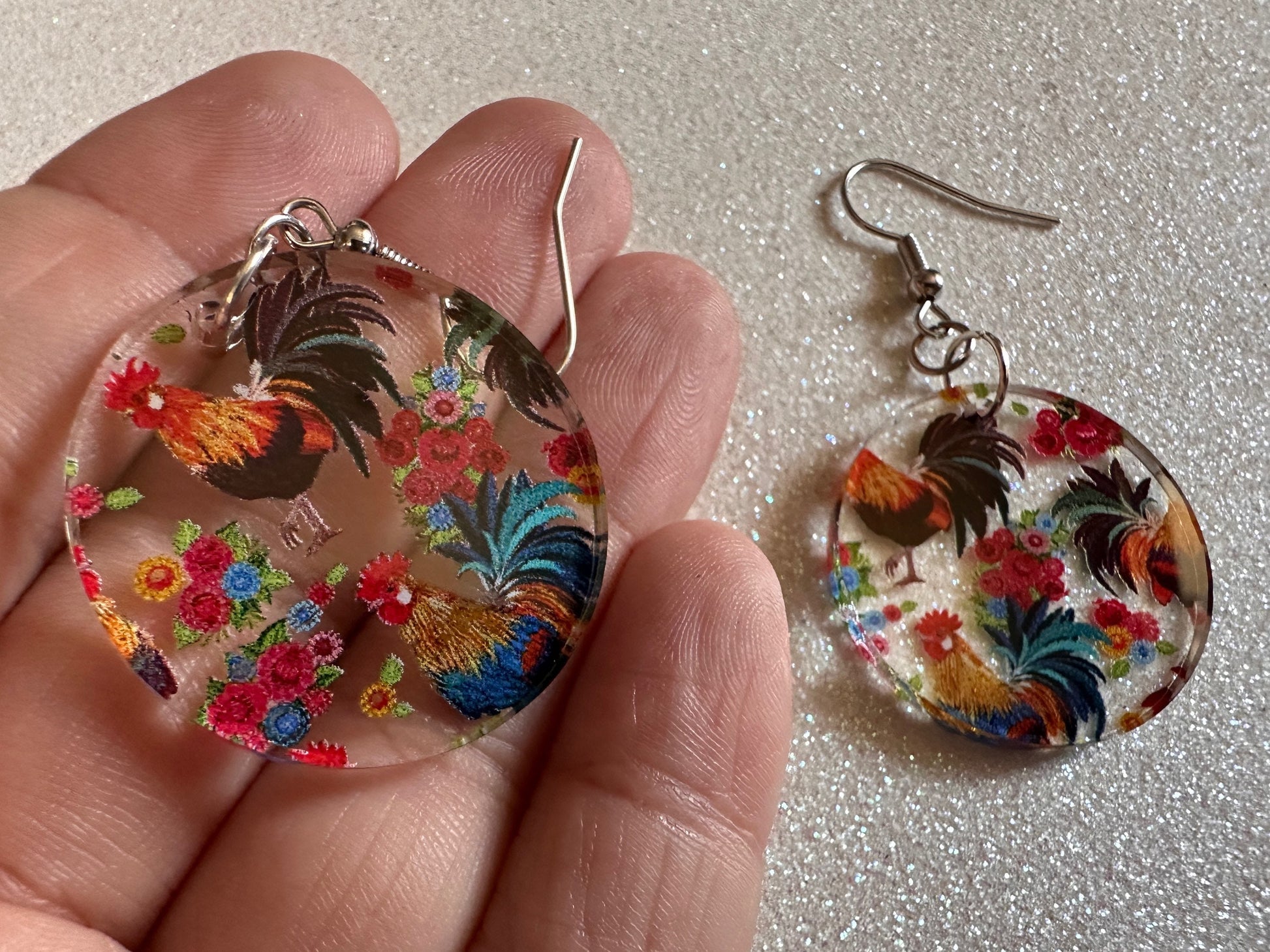 Rooster Earrings: Laser Cut Acrylic Chickens, Rooster, Farm Animals, Cottage Core, Chicks, Hens, Birds, Country, Best Gifts for Her/Him/Them