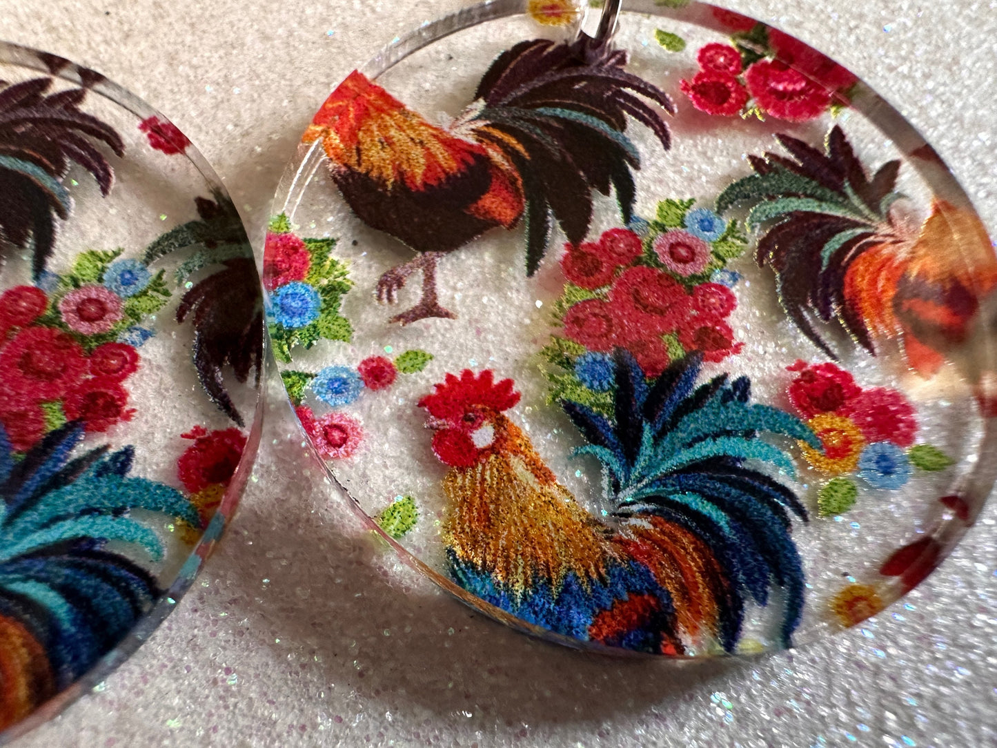 Rooster Earrings: Laser Cut Acrylic Chickens, Rooster, Farm Animals, Cottage Core, Chicks, Hens, Birds, Country, Best Gifts for Her/Him/Them