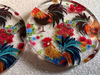 Rooster Earrings: Laser Cut Acrylic Chickens, Rooster, Farm Animals, Cottage Core, Chicks, Hens, Birds, Country, Best Gifts for Her/Him/Them