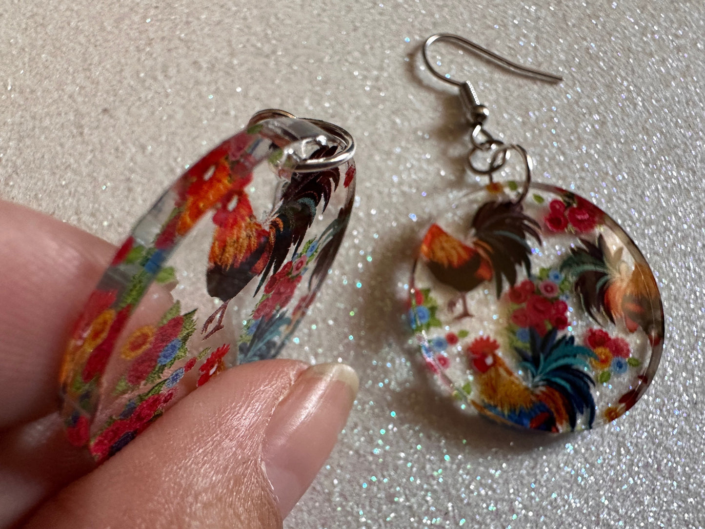 Rooster Earrings: Laser Cut Acrylic Chickens, Rooster, Farm Animals, Cottage Core, Chicks, Hens, Birds, Country, Best Gifts for Her/Him/Them