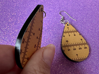 Ruler Earrings: Laser Cut Acrylic Rulers, Back to School, Teachers, Students, Inches, Math, Education, Metric, Best Gifts for Her/Him/Them